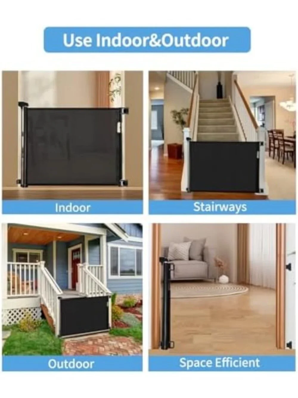 Retractable Mesh Baby Gate for Doorways & Stairs, Easy One-Hand Operation